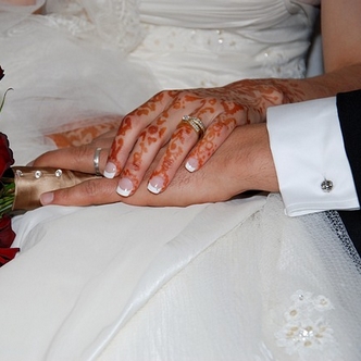 Just because he marries you - bride, groom and bouquet